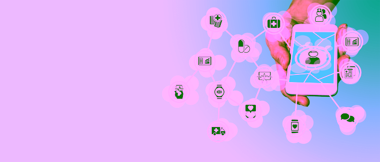 Digital and mobile healthcare concept photo with a hand holding a smart phone